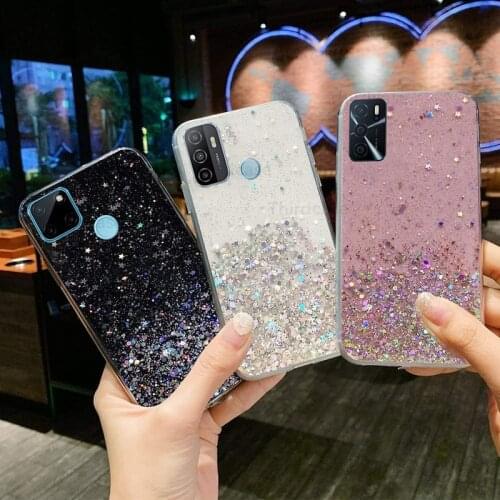 Bling Glitter Silicone Case For OPPO A16 A74 A94 A35 A12S A15S A52 A72 A92 A53S A91 A31 A1K A3S Realme C25 C21 C15 C12 C11 Cover