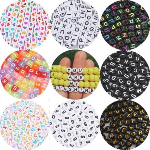 200pcs Mixed English Letter Beads Heart Cube Alphabet Beads Jewelry Findings Acrylic Beads for Jewelry Making DIY Charm Bracelet