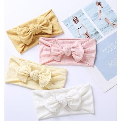 30 Pcs/Lot,17.5 CM Children Girls New Knit Headband Baby Bowknot Turban Head wraps Kids Ribbed Bows Elastic Hairbands