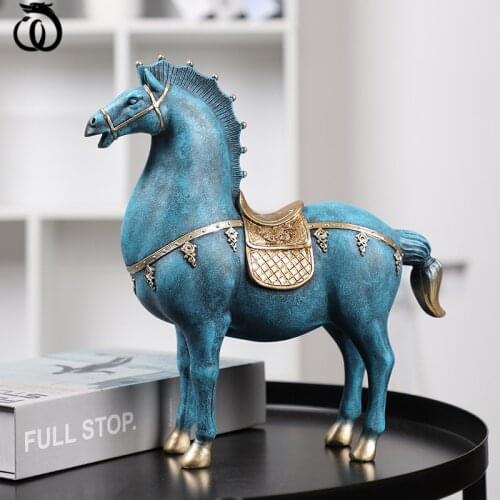 WU CHEN LONG Chinese Creative Tang Horses Art Sculpture Lucky Horse Animal Statue Figurine Resin Craft Home Decoration R5995