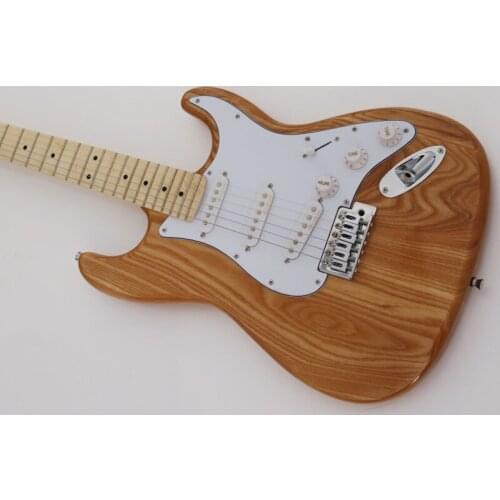 Wood Color Electric Guitar, ASH and White Guard, Silver Hardwares