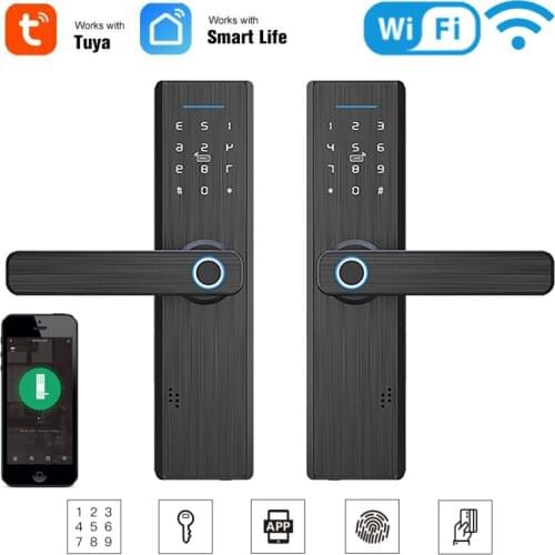 Wifi Tuya APP Electronic Door Lock Biometric Fingerprint IC Card Password Key Phone Remotely Unlock Smart Home Smart Door Lock