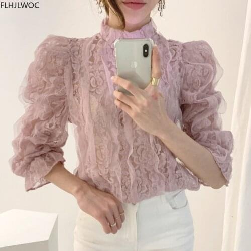 FLHJLWOC Stand-up Collar Blouses