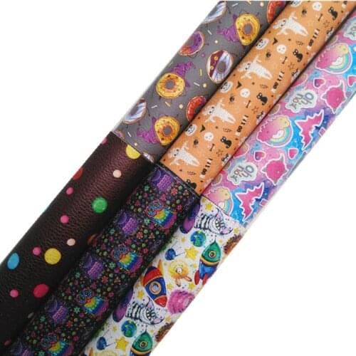 Halloween Mummies Donuts Monsters Owls Printed Synthetic Faux Leather with Felt Backing Vinly Fabric For Bow Earrings DIY FZ268B