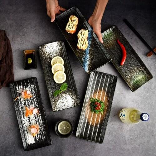 Japanese Ceramic Restaurant Sushi Plate Creative Rectangular Stone Pattern Fruit Dessert Plate Retro Flat Dessert Dish Tableware