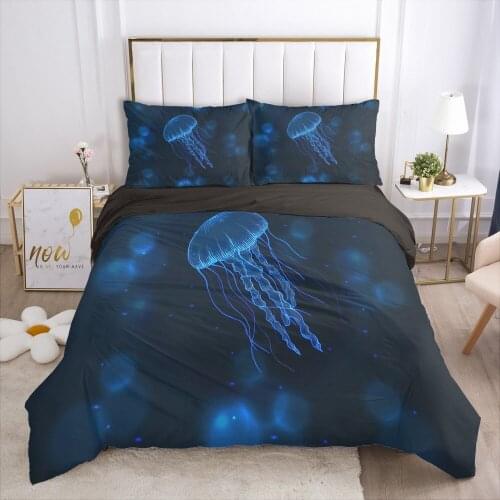 3D Bedding Sets Duvet Quilt Cover Set Linen Bed Comforter Case King Queen Full Single Double Black Animal Jellyfish Home Texitle