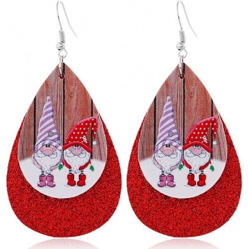 50%HOT Women Santa Claus/Snowman/Elk Faux Leather Christmas Drop Hook Earrings Gifts