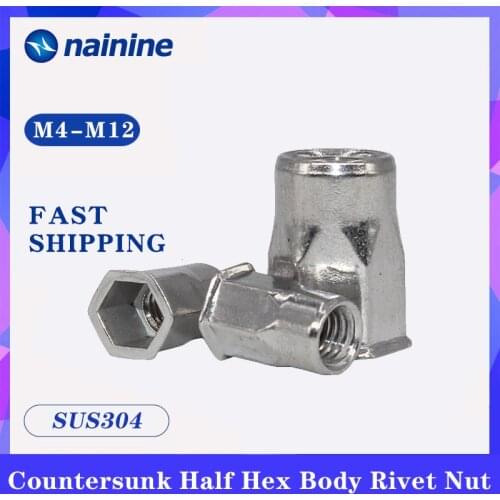 [M4 M5 M6 M8 M10 M12] 304 Stainless Steel Rivnut Countersunk Head Half Hex Body Rivet Nut Insert Cap A047