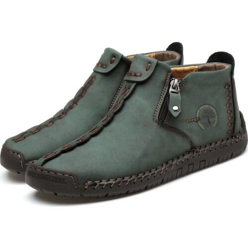 Winter Men Boots Leather Patent Tooling Ankle Boots Blue Outdoor Autumn Hombres Botas Men Casual Leather Shoes