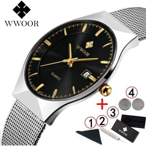 WWOOR 2019 Mens Watches Top Brand Luxury Fashion Ultra Thin Man Watch Sport Waterproof Business Wristwatches Men Watches 2018