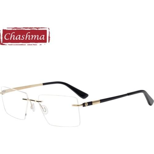 Chashma Rimless Pure Titanium Frame Rectangle Eyewear Men Quality Prescription Optical Glasses Spectacles Anti Blue Ray Lenses