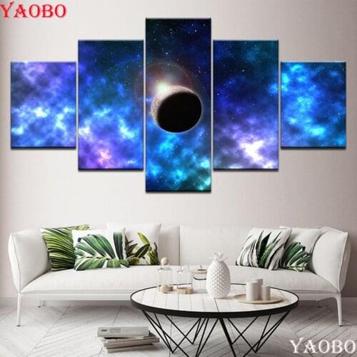 5pcs Square Round 5D DIY Diamond Painting "Planet Blue Nebula Space" Multi-picture Combination 3D Embroidery Mosaic Home decor