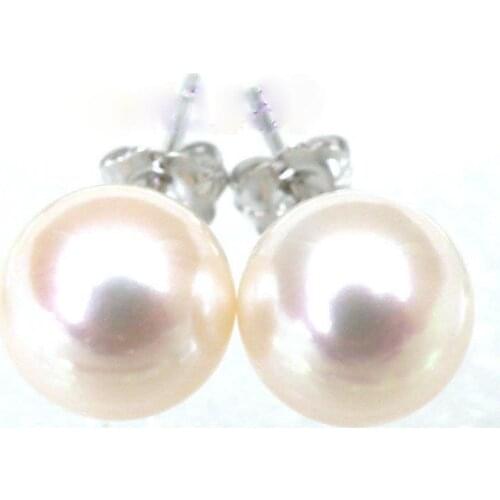 Genuine 8.5mm AAA+++ perfect round white akoya pearl earring solid 14K/20 gold stud