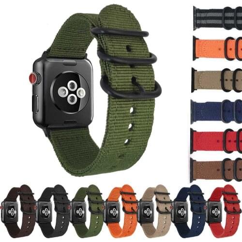 NATO Nylon Strap for Apple Watch Band 38 42 mm iWatch watchband Cow Ring Buckle Strap Connector Replacement Strap