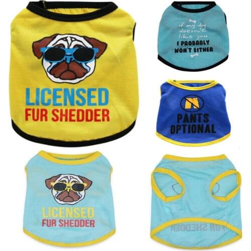 Pet Dog Clothes Casual Vest Cotton Shirt Cool Cartoon Printing Sunglasses Law Fighting Shirt Spring and Summer Puppy Cothes