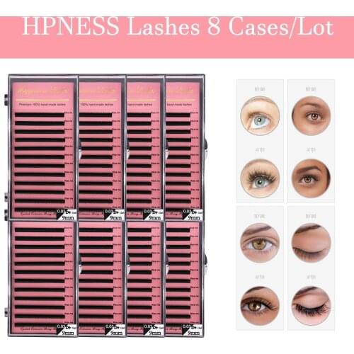 Wholesale 8 Trays/Lot Premium Individual Classic Soft Natural Long Faux Silk Mink Eyelash Extension Mix Length All Sizes