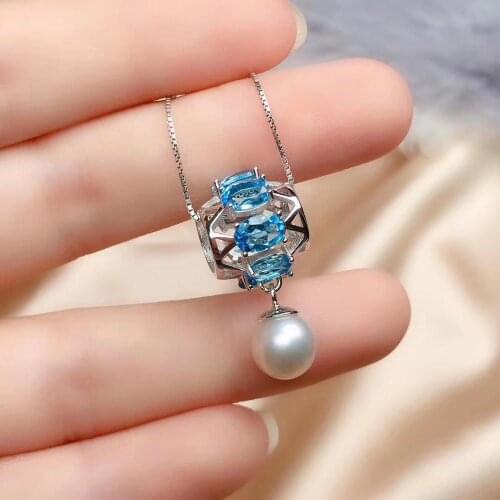 Blue topaz pendant Free shipping Necklace pendant Natural blue topaz pendants 925 sterling silver