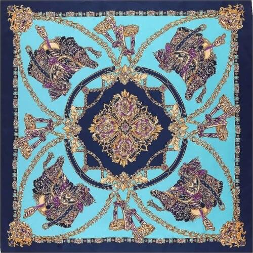 Luxury Brand 130cm Big Handkerchief Luxury Brand Scarf Belt Chain Print Twill 100% Silk Square Scarves Women Kerchief For Shawl