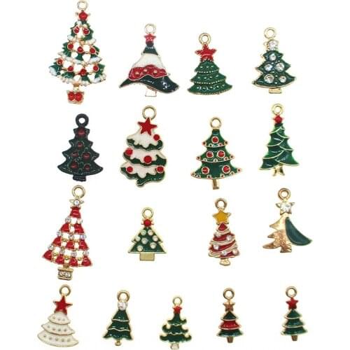 Christmas series of Christmas tree Enamel Charms Pendants for DIY Bracelet Earrings Jewelry Making Xmas Tree Decoration XL661