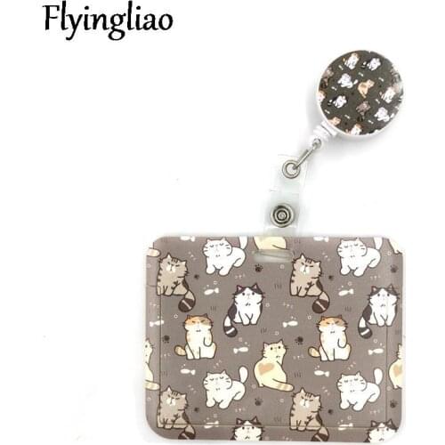 Grey Lovely Cute Cartoon Cute Credit Card Holder Lanyard Women Men Kid Student Retractable Badge Reel ID Name Bus Clips Card