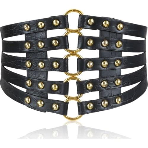 Hollow Out Wide Belt Female Fashion Rivet Metal Ring All-match Pure Color New Waist Seal Elegant Elastic Slim High Quality Belt