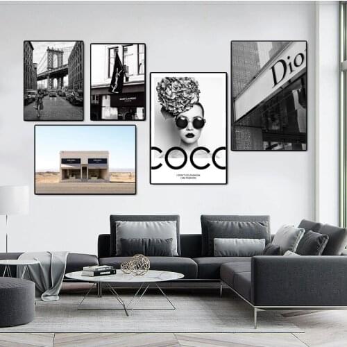 Modern Fashion Marble Coco Quotes Poster Black White Flower Woman Canvas Painting Wall Art Pictures for Living Room Decor