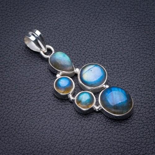 StarGems Natural Blue Fire Labradorite Handmade 925 Sterling Silver Pendant 2" D5331