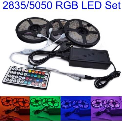 LED Strip Light RGB 2835 / 5050 5M 10M 15M RGB Color Changeable Flexible LED Light Tape + Remote Controller + 12V Power Adapter