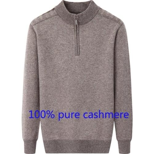 2019 new arrival 100% Pure Cashmere Sweater Male Half high Zipper Collar Winter Thickened Knitted Large Casual plus Size S-5XL