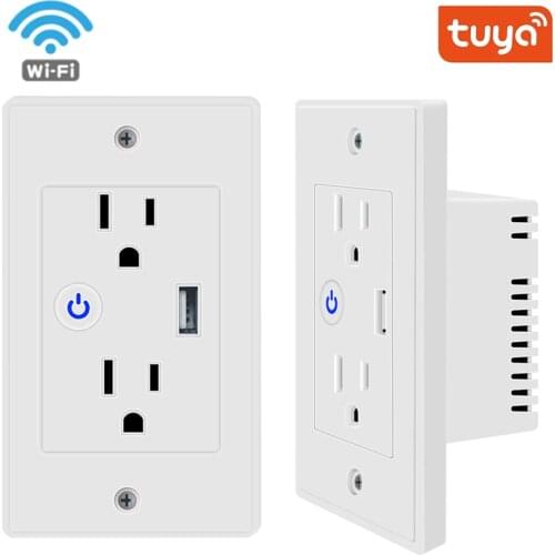 WiFi Smart Wall Socket USB Electric outlet with 2 sockets and 1 USB port,compatible with Alexa,Google Home Powered by Tuya