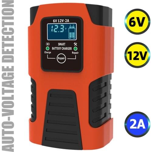 6V 12V 2A 3-stage Automatic Smart Battery Charger Multi-function Car Battery Charger Fast Power Charging Pulse Repair Charger