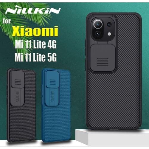 Nillkin Slide Camera Protection Case for Xiaomi Mi 11 Lite 5G/4G Frosted PC Lens Protect Privacy Back Cover for Xiaomi Mi11 Lite