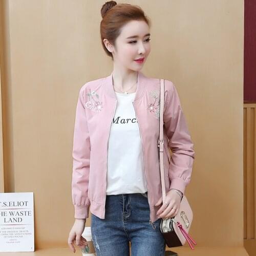 Fashion Embroidered Jacket Women 2021 Korean Autumn Women Bomber Long Sleeve Slim Short Coats Jackets Baseball Overcoat Clothes