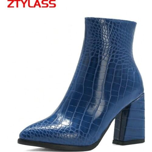 Women Boots Zipper Square High Heel Ankle Boots Fashion Pointed Toe Women Short Chunky Block Boots Black Red