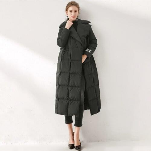 Winter 2020 new thickening 90 white duck down female down jacket lapel ease with warm over-the-knee long down jacket