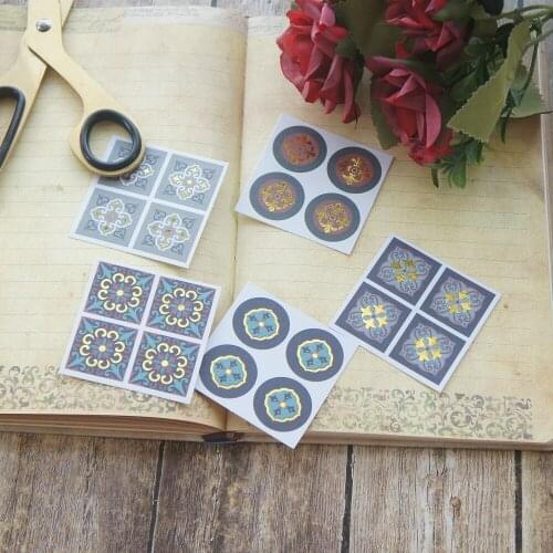 10 Sheet Gold Elegant Blue Flower Floor Tile Paper Sticker Design AS Gift Tag Gift Seal Decoration Scrapbooking DIY Sticker