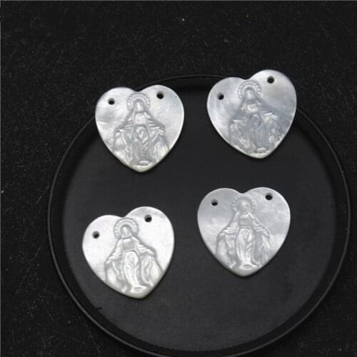 10PCS/Lot Hot Natural Mother Of Pear Shell Virgin Mary Heart Shape Shell 15*15mm Madonna Jewelry Accessories
