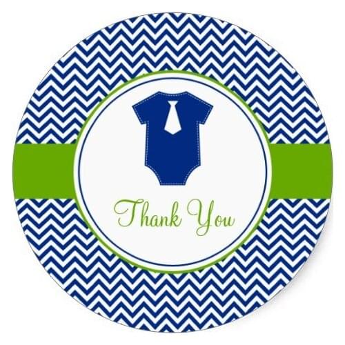 3.8cm Little Man Zigzag Blue Green Baby Shower Classic Round Sticker