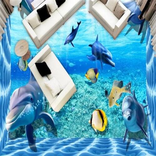 Beibehang dolphin papel de parede 3D vinyl flooring bedroom custom wall paper mural photo floor sticker wallpaper for walls 3 d