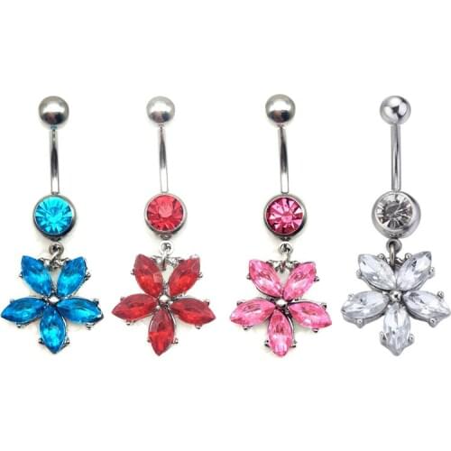 4 colors Dangle Flower Navel Bell Button Rings Sexy Body Piercing Navel Body Jewelry gift Beach Music Festival