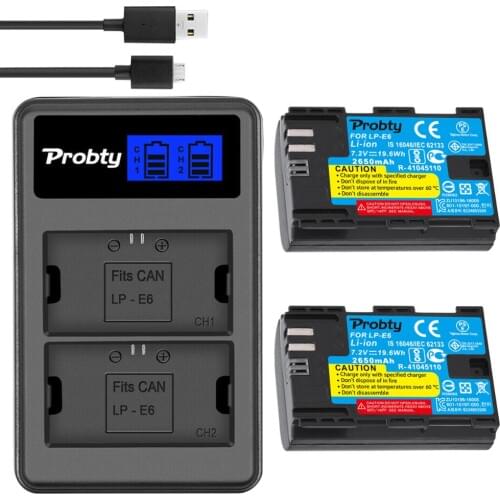 2pcs LP-E6 LPE6 LP E6 Battery + Dual Channel LCD Charger for Canon EOS 5D2 5D3 7D 5D 6D 36D 70D 60D