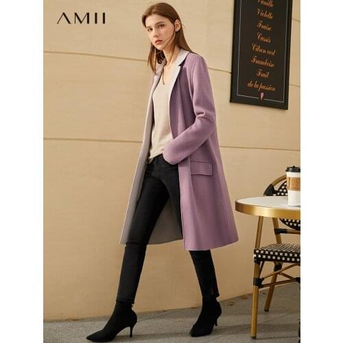 Amii Minimalism Winter Coat Women 100%wool Patchwork Lapel Single-breasted Loose Womens Jacket Fashion Coat Female 12020360