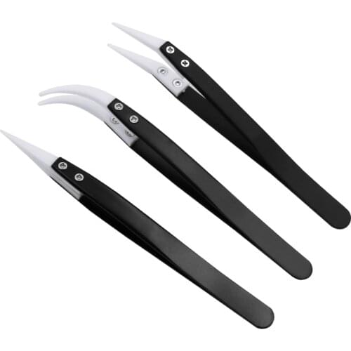 Anti-Static Ceramic Tweezers Electronic Cigarette Industrial Ceramic Tweezers with Insulated Pointed Straight Curved Tip
