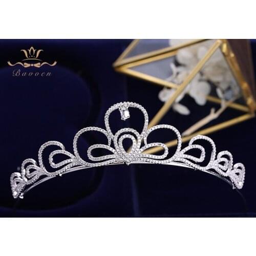 Bavoen Simple Pendant Zircon Brides Tiaras Crowns Crystal European Gold Hairbands Wedding Hair Accessories