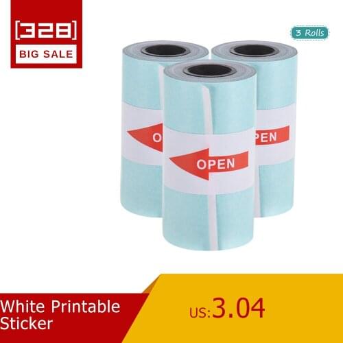 White Printable Sticker Paper Roll Direct Thermal Paper with Self-adhesive 57*30mm(2.17*1.18in) for PeriPage A6 Pocket 3 Rolls