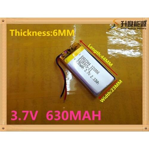 Free shipping Polymer battery 630 mah 3.7 V 602344 smart home MP3 speakers Li-ion battery for dvr,GPS,mp3,mp4,cell phone,speaker