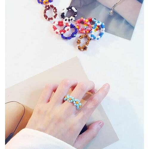 Bohemian Candy Color Resin Beads Finger Rings For Women Bijoux Elastic Stretch Finger Rings Jewelry (KR079)