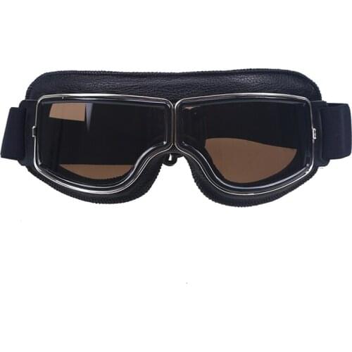 Black Leather Frame Clear Lens Vintage Motocross Goggles Pilot Cruiser Goggles Glasses Cafe Racer Skiing Eyewear Snowboarding