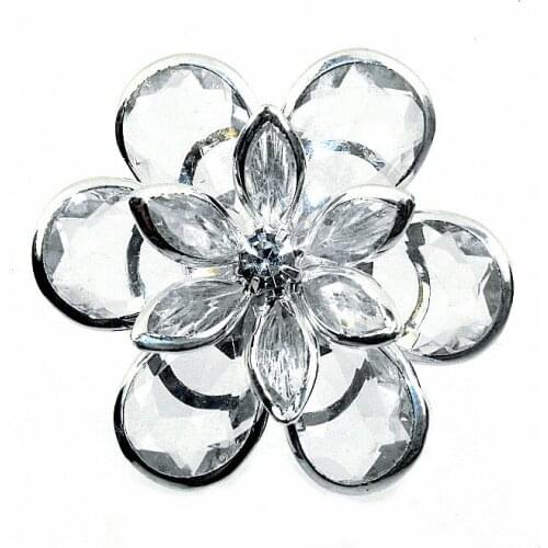 10PCs 35mm Wholesale Clear Silver Plated Flower Rhinestone Embellishment Findings /Connectors Clothing Accessories Jewelry DIY