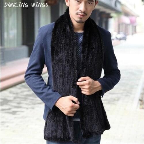 DANCING WINGS High-end Soft Men Real Fur Mink Scarf 150 CM Women Winter Elastic Knitted Scarfs Unisex Couple Loves Scarves